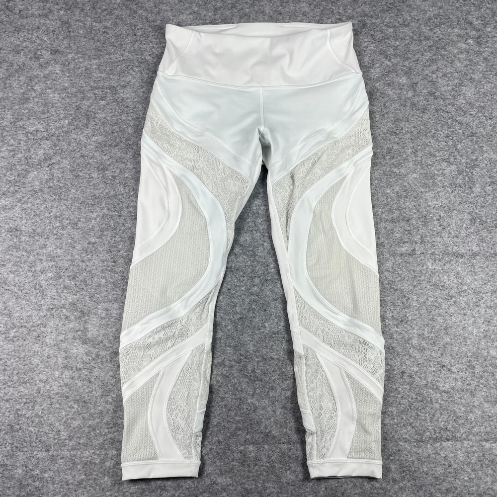 Lululemon Leggings Womens 12 White Reveal Tight Precision Lace Mesh 7/8 Yoga